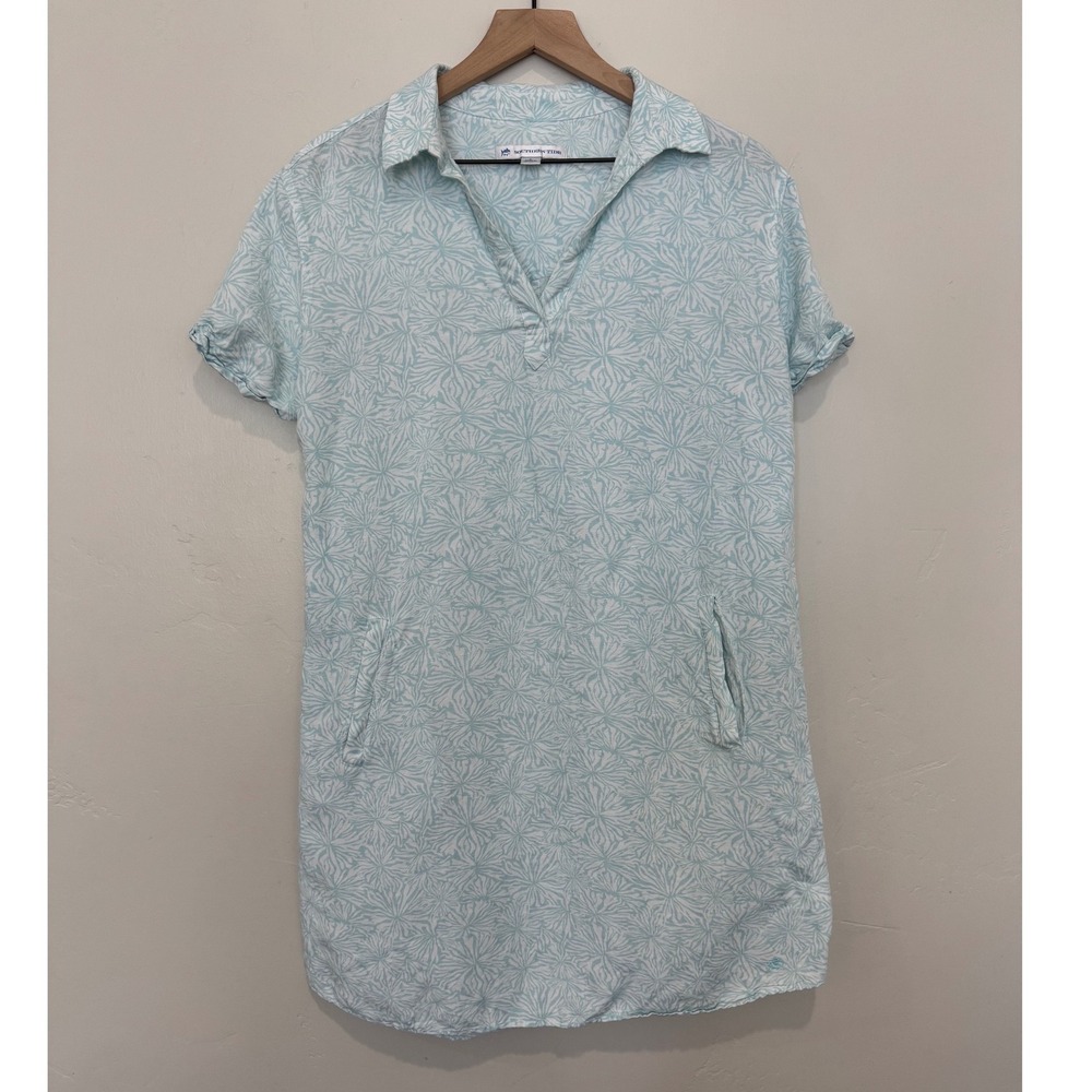 Southern Tide Aubrey Bahia Blooms Dress Blue White Linen Blend Coastal Preppy L